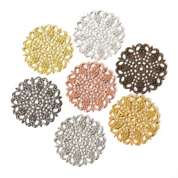 

20pcs/lot 25mm Copper Hollow Out Peacock feather Flowers Filigree Wraps Connectors Charm Findings For Jewelry Making Components