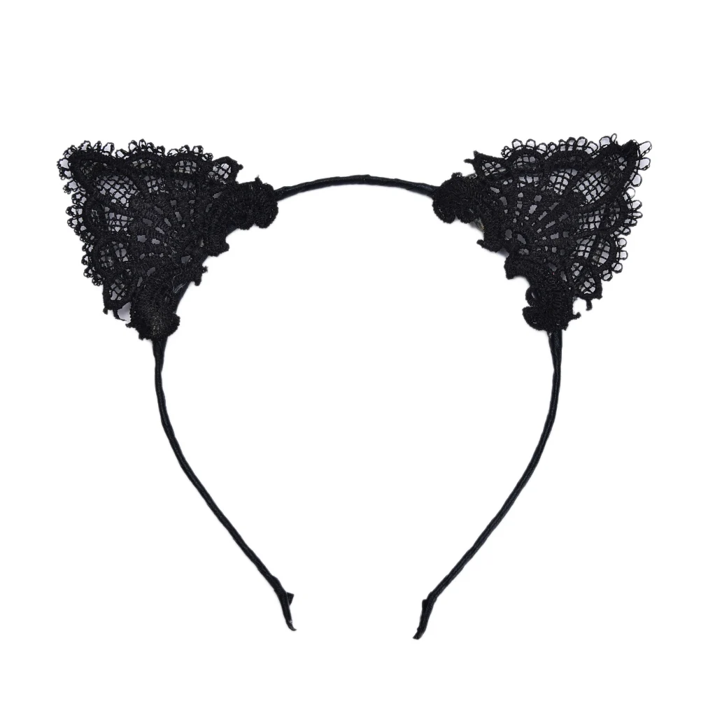 Women Hair Elastic Headbands Fashion Black Lace Cat Ears Headband Wedding Photography Portrait Style Hair Hoop Hair Accessories sexy shine sexy lace dresses maternity photography props black grid gown pregnant women clothes pregnancy photo shoot