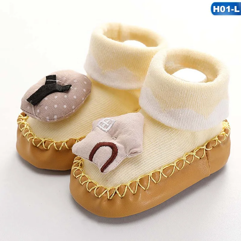 H01 Baby Socks Shoes Spring Autumn Cute Cartoon Anti-Slip Leather Sole Floor Socks Cotton Children Toddler Socks For Girls Boys - Цвет: H01