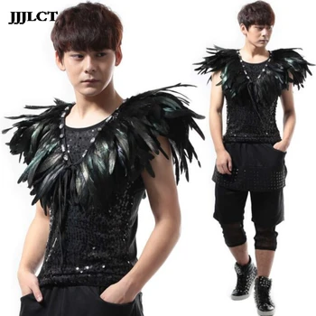 

Costumes Men's Nightclub Singer Bar DJ Rock Punk Korean Edition Costume Feather Shawl Decoration (without vest)