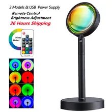 Lampe Led de Projection du soleil en arc en ciel, ambiance nocturne, lumière rouge, pour la maison, chambre à coucher, mur de fond, lampe de Table USB