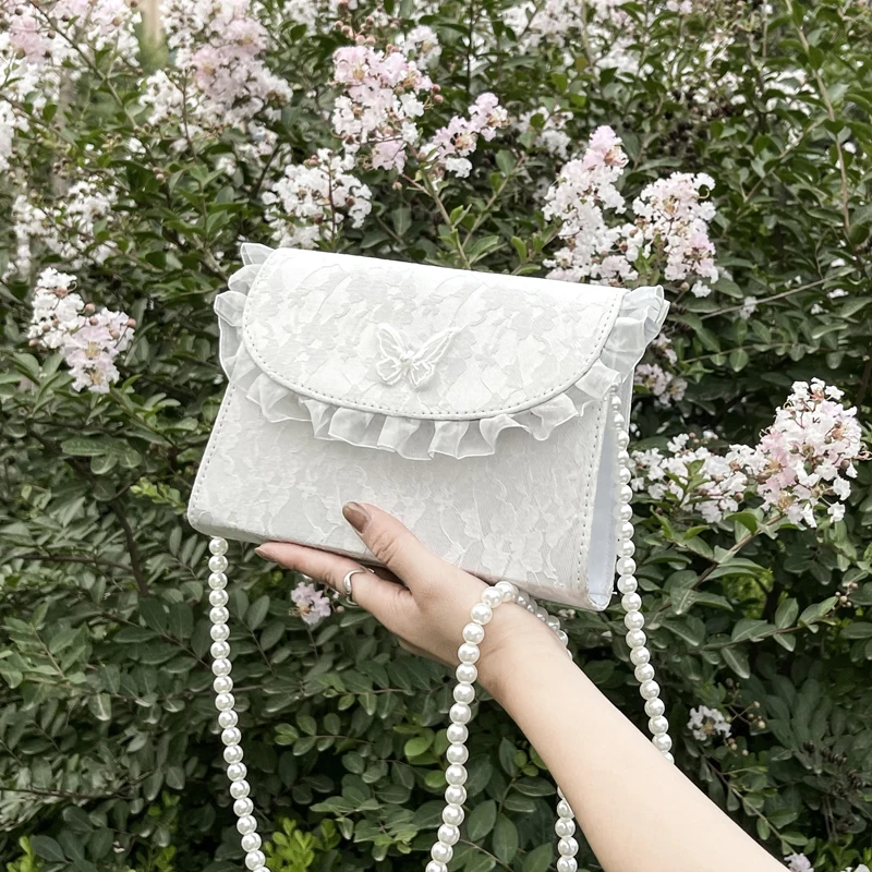 Retro Crossbody Bags For Women Vintage Lace Pearl Chain Ladies Small Square Shoulder Bag Female Clutch Purse Handbags Sac Femme shoulder bag ladies handbag crossbody bag