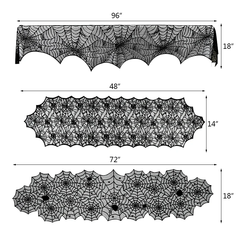 Halloween Decoration Lace Spider Web Skeleton Skull Tablecloth Black Fireplace Mantel Scarf Event Party Decoration Supplies