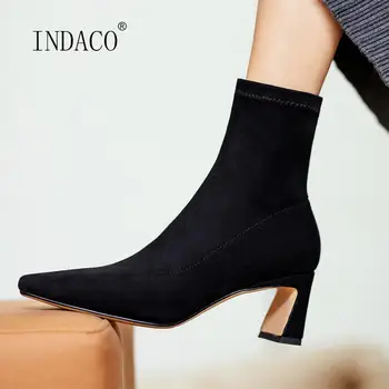 

Women Winter Boots Slip On Pointed Toe Ankle Boots Women High Heels Thick Booties Woman