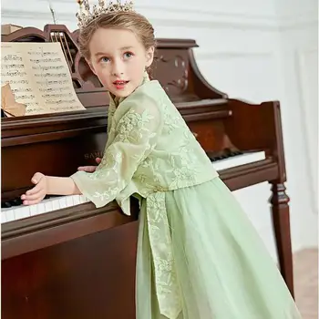 

Girls Dresses Elegant Kids Clothes 2020 Children Girl Dresses Chinese Style Print Cheongsam Spring Mesh Princes Dress Luxury