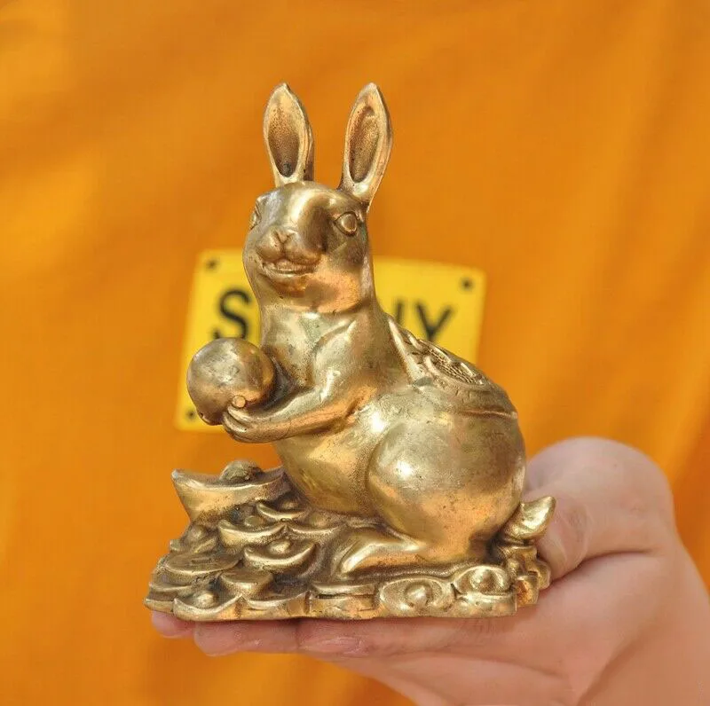 Chinese Feng Shui Brass Wealth Coin Zodiac Animal Rabbit Hare Bunny