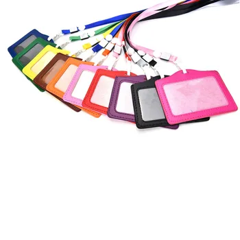 

1PCS Candy Colors Women Men PU Bank Card Neck Strap Name Credit Card Holders Card Bus ID holders Identity badge with lanyard