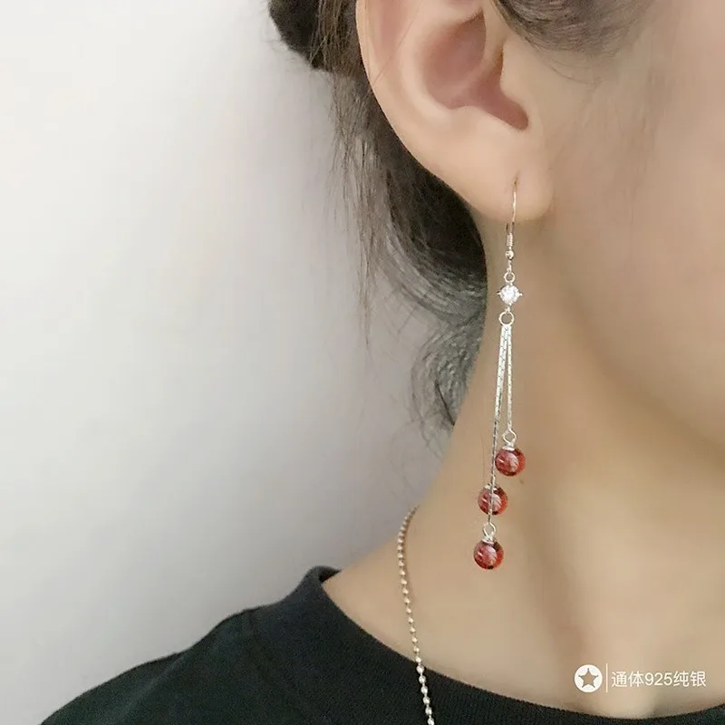 Vintage 925 Silver Earrings Through-Body EarringS Garnet Flow Su-Ear Hanging Long Cat Eye Super Fairy | Украшения и аксессуары