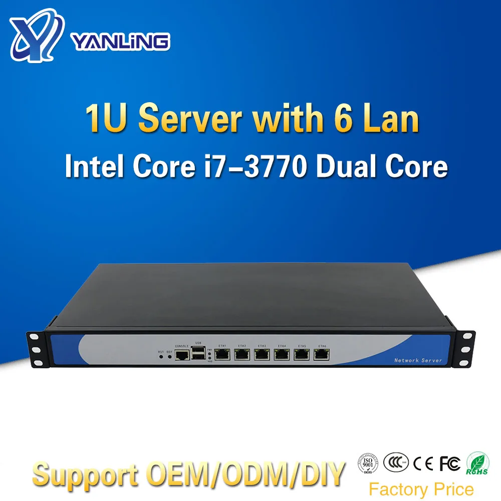 Yanling 19-дюймовый стойка сервера 1U Intel Core i7 3770 6 Ethernet локальная сеть мини ПК Pfsense мягкий маршрутизатор для Mikrotik маршрутизаторы - изображение