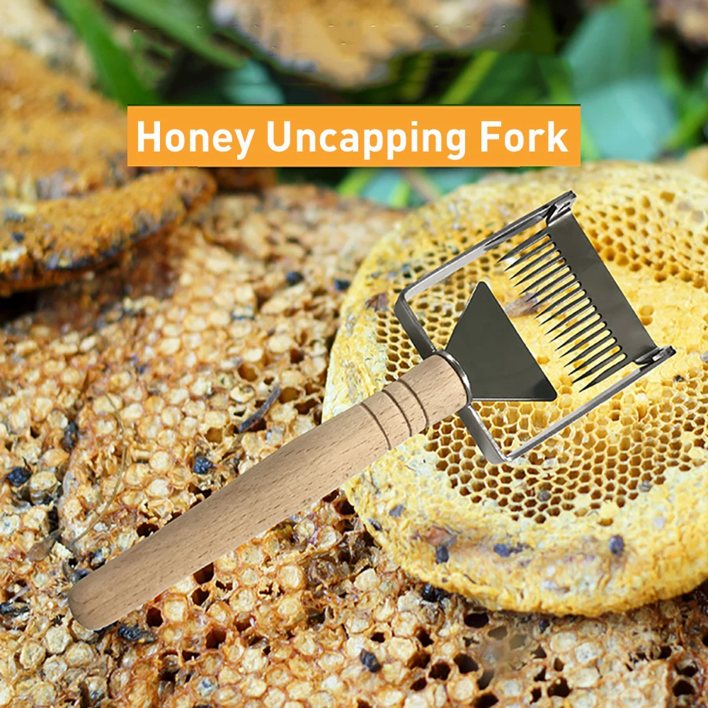 Инструмент для пчеловодства из нержавеющей стали, вилка для меда, скребок, лопата с деревянной ручкой, игольчатый нож для меда, скребок для меда, гребень