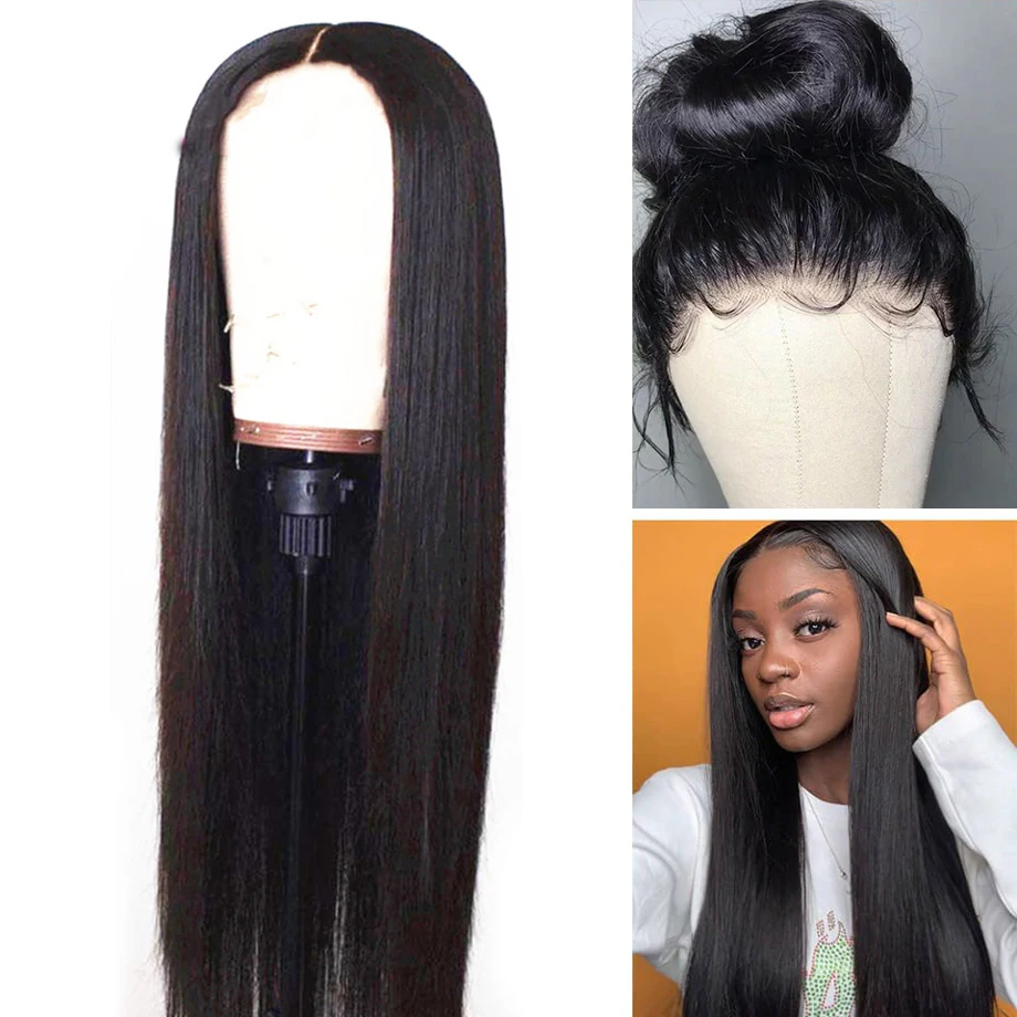 Прямые парики из натуральных волос на кружеве, предварительно выщипанные волосы с детскими волосами, бразильские парики из натуральных волос на кружеве для черных женщин