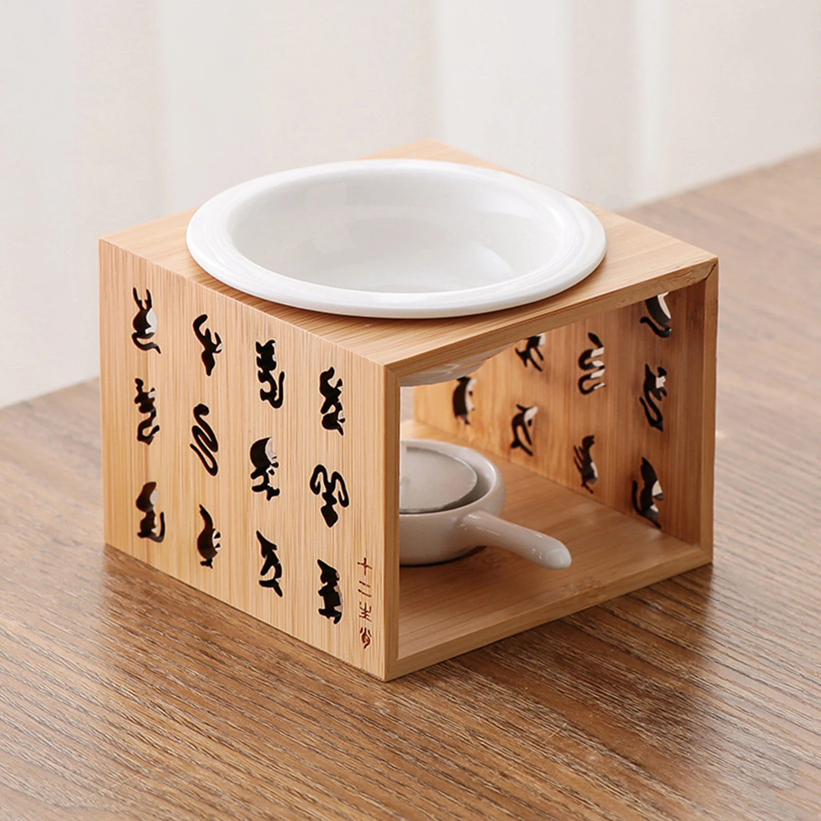 Bamboo Tea Light Holder Fragrance Essential Oil Burner Scented Candle