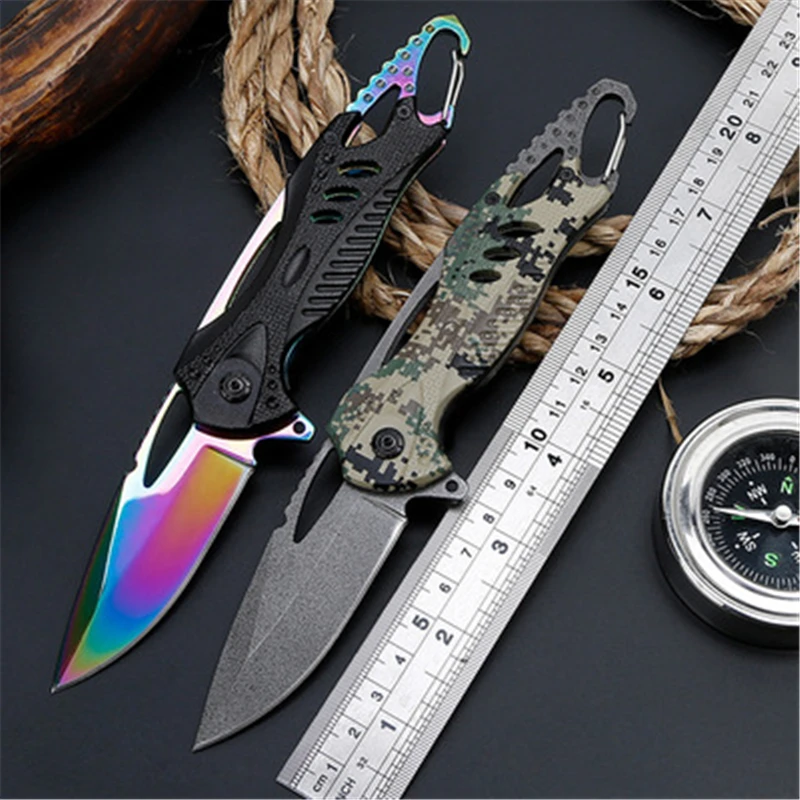 

57HRC pocket knife Keychain Ring Knife Portable Folding Pocket Stainless Tactical Outdoor Survival Camping key knife tools