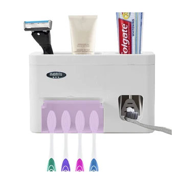 

UV Toothbrush Sanitizer Holder, Sterilizer for All Toothbrushes, Wall Mount Sticker Plus Toothpaste Dispenser,Timing Function