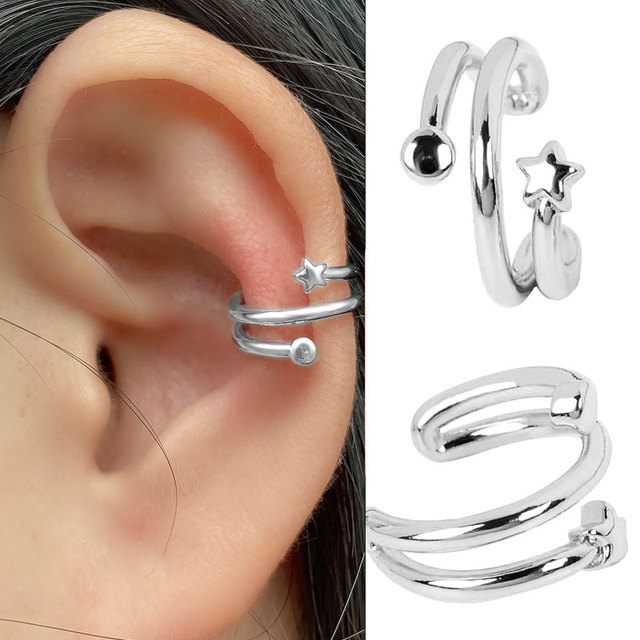 Earrings Without Ear Hole Star Wrap Clip On Earrings Earcuff for Women Chain Hollow Ear Cuff  Fake Earring Piercing
