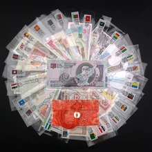 52 notas de 28 países unc real original, notas de notas com bolsa vermelha, envelope note mundial presente, coleção, notas originais