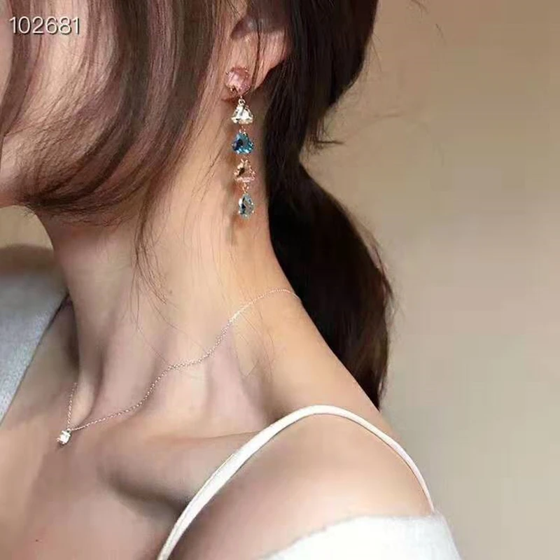 Geometric Glass Beads Drop Earrings Square Zirconia Charms Luxury Women Wedding Dress Jewelry XIUMEIYIZU New Hot Sale Earrings