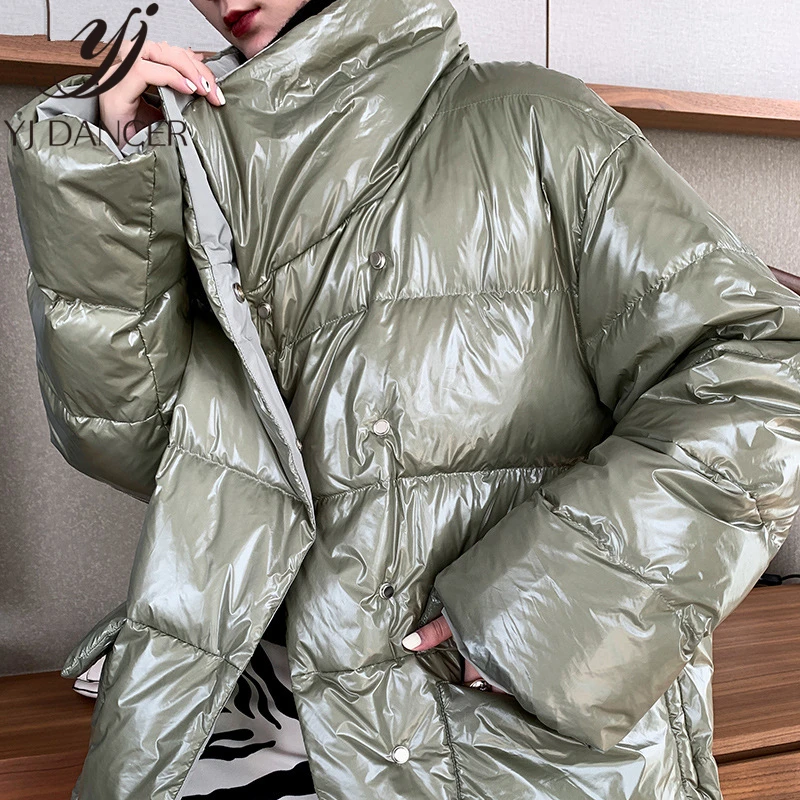 Женский пуховик на белом утином пуху, Корейская версия,, зимняя Новинка, модное глянцевое пальто, водонепроницаемое Прямое пальто NICE027 - Цвет: Green