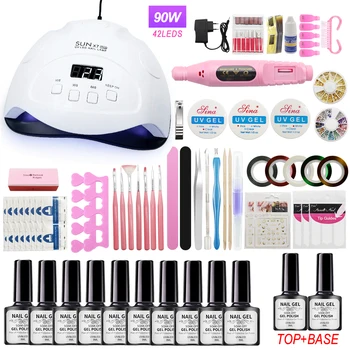 

Acrylic Nail set 90W UV LED Lamp Dryer for Manicure Gel Polish Nail Art Tools Poly Gel Nail Kit Manicura Machine Nail Brush Set