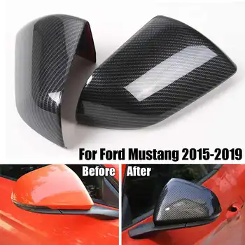 

2 Pcs Carbon Fiber Style Rear View Mirror Cover Shell housing Trim Replacement Side Mirror Caps For Ford Mustang 2015-2019