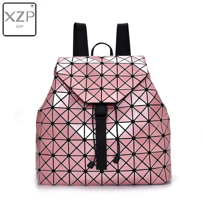 XZP женский рюкзак, Складные рюкзаки с геометрическим рисунком, mochila feminina mujer, рюкзак для девочек-подростков, сумка на шнурке, голографический рюкзак - Цвет: Розовый