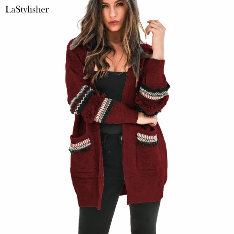 

Plus Size Long Cardigan Women Outwear Ruffles Casual Open Stitch Ladies Sweater Knitted Tops Winter Sweaters Jumper Clothing New