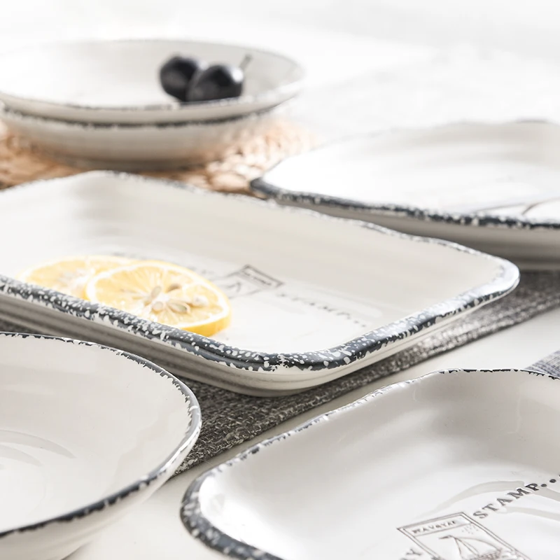 Retro Ceramic Dinner Dish Plate Rice Salad Noodles Bowl Soup Plates Dinnerware Sets Home Tableware Kitchen Cook Tool Sets Gifts
