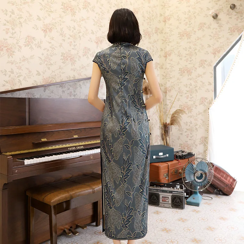 Китайское традиционное шелковое платье Cheongsam, длинное, ручная работа, на пуговицах, Qipao Vestido, восточные Платья для вечеринок, большие размеры 4XL