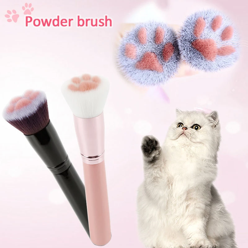 木製ハンドル付きメイクブラシ かわいい猫の足 チーク 顔の輪郭 化粧品美容ツール アイシャドウ アプリケーター Aliexpress