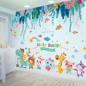 

[SHIJUEHEZI] Cartoon Dinosaur Animals Wall Stickers DIY Seagrass Fish Wall Decals for Kids Room Baby Bedroom Home Decoration
