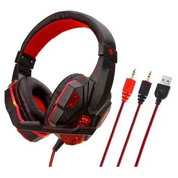 

SY830 Headset Wired Earphone Gaming Headset PC Luminous Gamer Stereo Headphone Folding Headset Black and Red