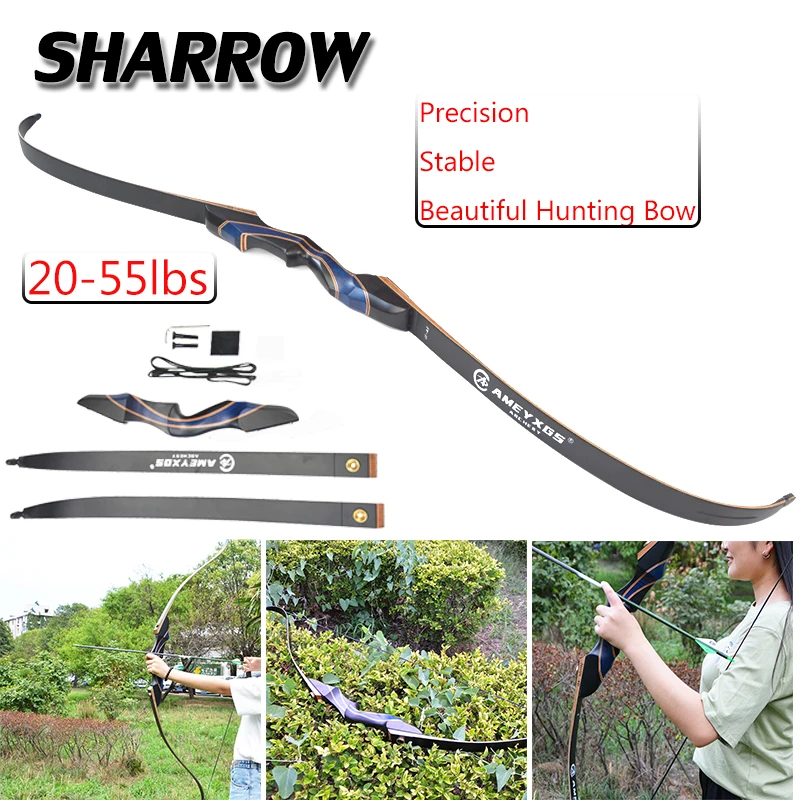 56" Archery Recurve Bow American Hunting Bow Wooden Handle Takedown 20-55lbs