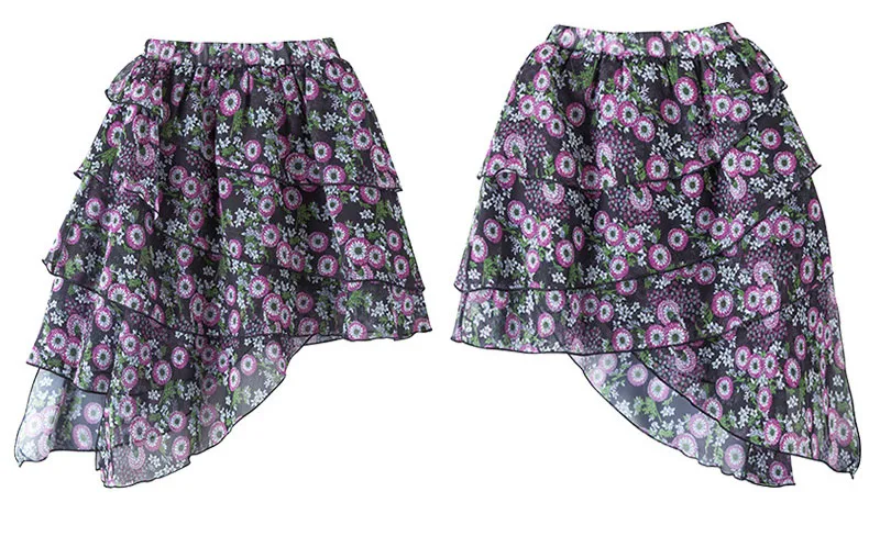 Summer 2020 Chiffon Layered Skirts Dresses For Teenage Girls Floral Printed Asymmetrical Skirt Kids Mid Waist Cute Skirt Clothes (11)