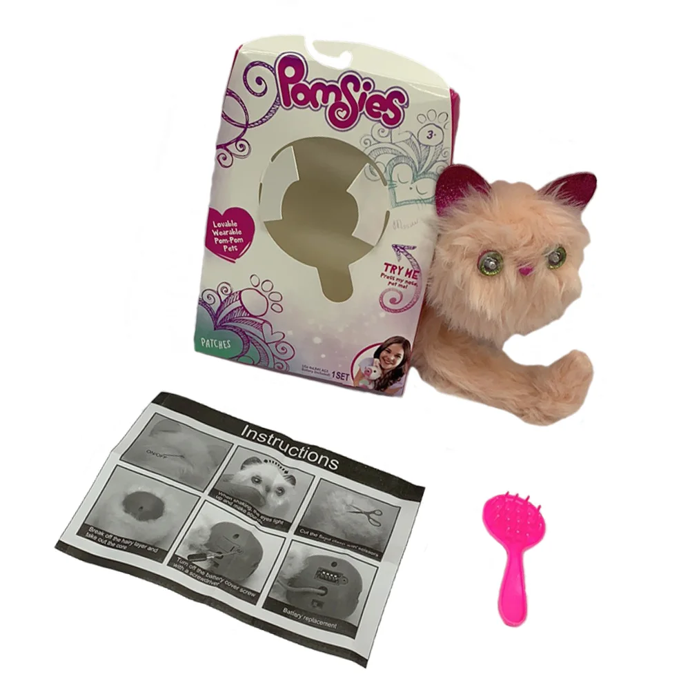 Pom Pom Cat With Light and Comb Adorable Pet Toy Girl Birthday Gift Children Toy Play Set