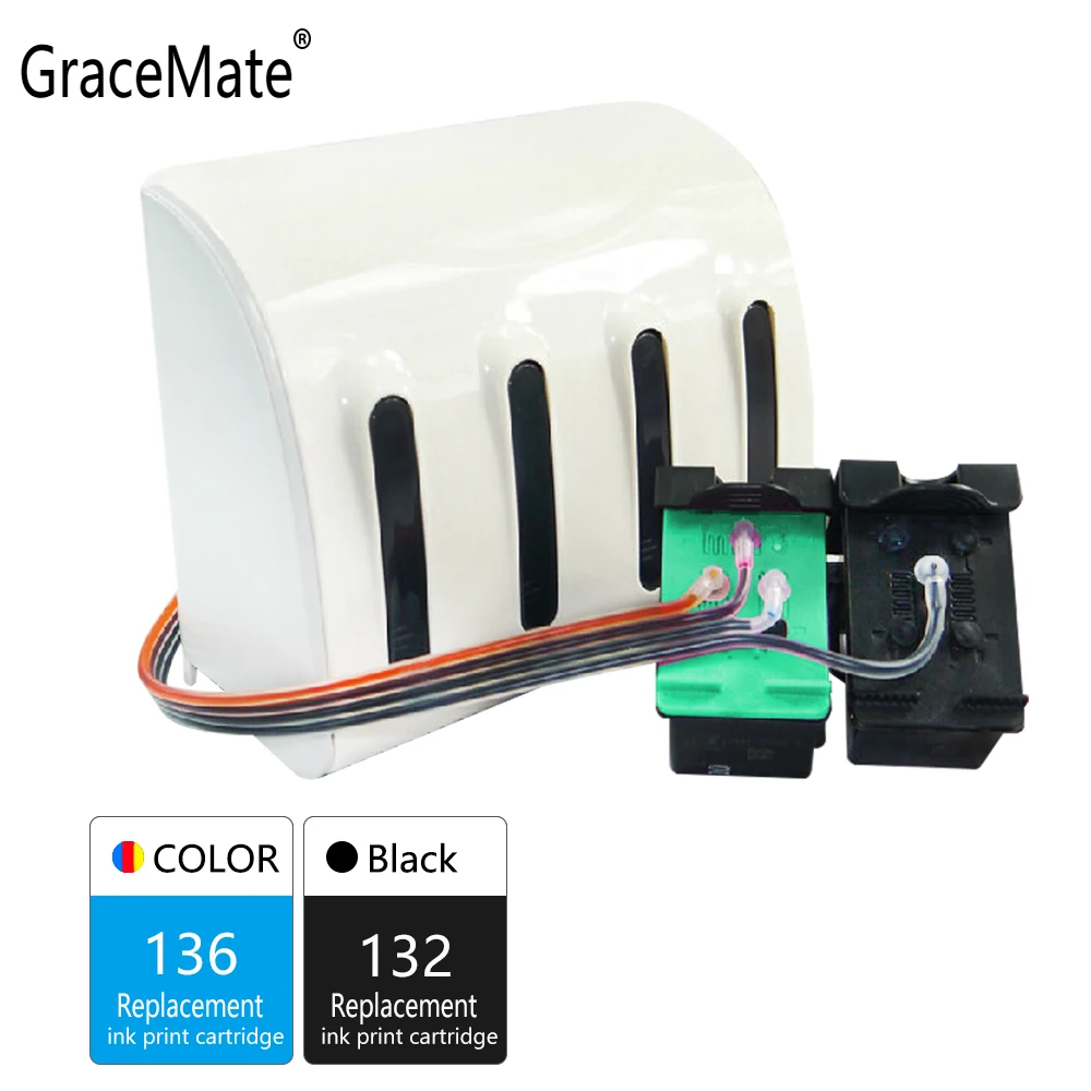 

GraceMate 132 136 CISS Bulk Ink Compatible for HP 132 136 for Photosmart 2573 C3183 1513 Officejet 6213 5443 D4163 1513 Printer