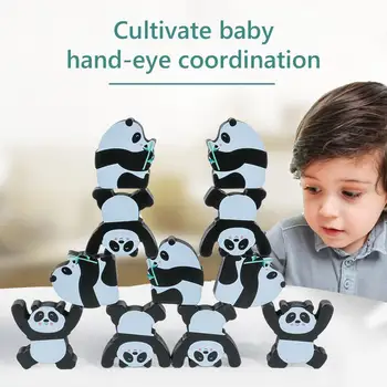 

12Pcs Kid Cute Panda Wooden Building Blocks Stacking Game Interactive Puzzle Toy