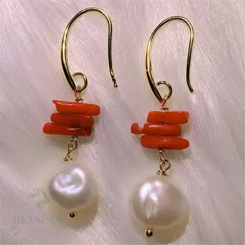 

White Baroque Pearl Earring 18k Gold Ear Drop Dangle Aurora Luxury Women AAA Irregular