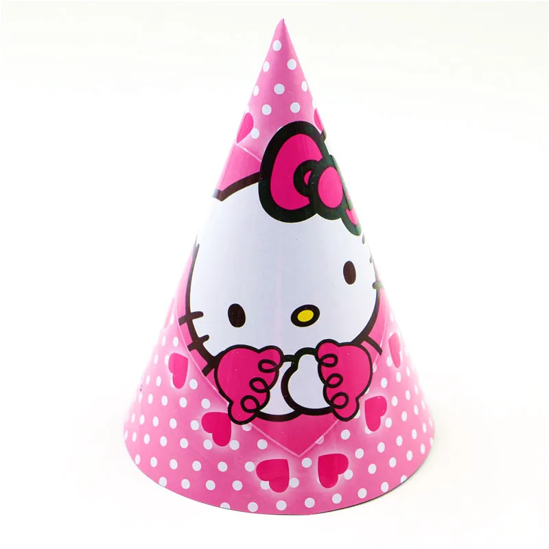 Розовая скатерть с рисунком «hello kitty» для девочек, подарочный набор для дня рождения, вечерние тарелки, Одноразовые столовые наборы - Цвет: Hats-6Pcs