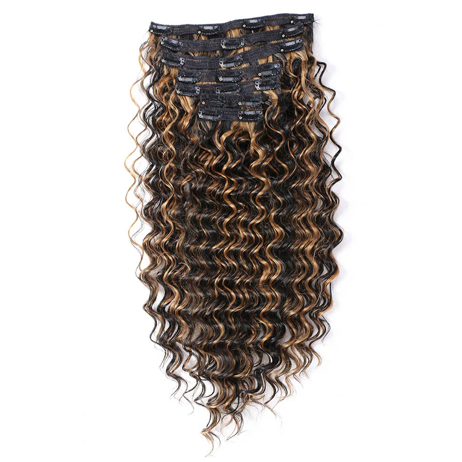 

Beauty On Line P1B/27 Synthetic Clip in Hair Extensions Double Weft Deep Wave 7 Pieces/Lot 24Inches