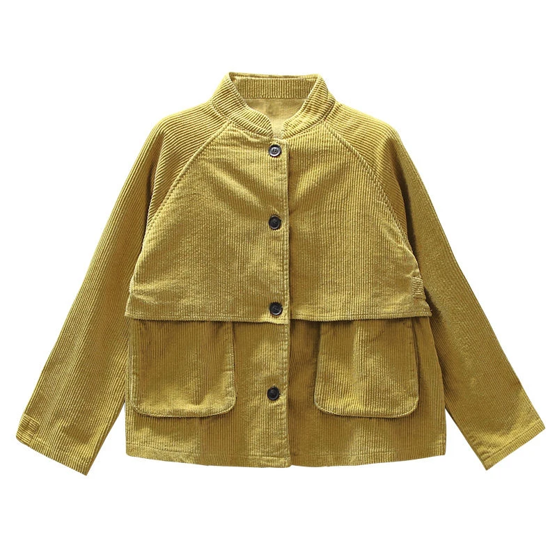 buy  New Arrival Autumn Arts Style Women Stand Collar Long Sleeve Jackets Double Pocket Loose Corduroy V