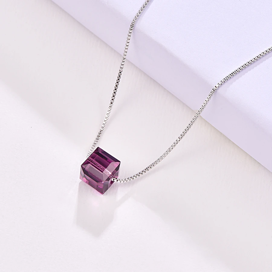 Crystal Amethyst Кристаллы от Swarovski Квадратные бусины подвески ожерелья для женщин новая модная Серебряная цепочка ожерелья Свадебные украшения подарок - Окраска металла: Crystal Amethyst