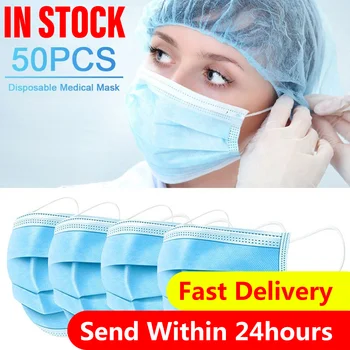 

50 Pcs Protection Disposable Anti-fog Breathable Mask 3-ply One Time Use Facemask Mask Mascarilla Py6