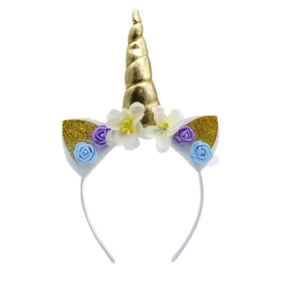 David accessories детский праздничный костюм золотой/серебряный Рог повязка на голову с цветочным рисунком Рог головные уборы для девушек на день рождения с повязкой на голову, 1Yc7910 - Цвет: 1082302003