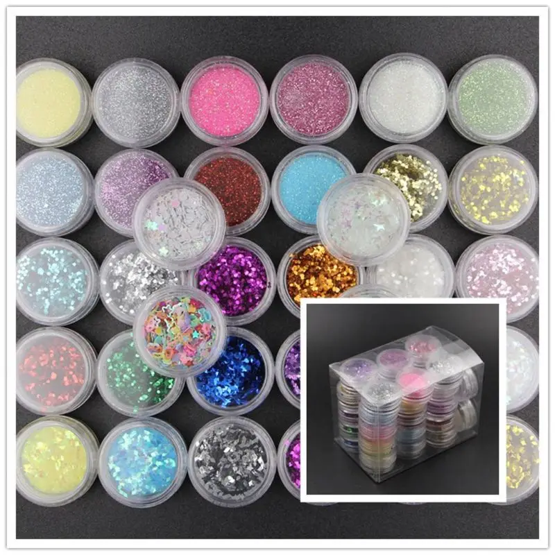 34 Colors Resin Pigment Mica Powder Glitters Sequains Nail Art Jewelry Making