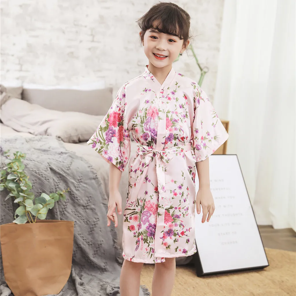 

Toddler Baby Bathrobe Kid Girls Floral Silk Satin Newborn baby Children clothes Infant Kimono Robes Bathrobe Sleepwear Clothes