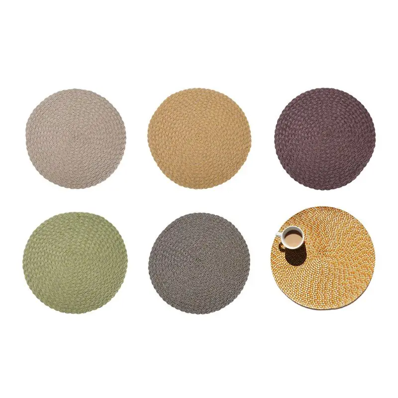 PP Round Woven Placemat European Minimalist Insulation Pad Solid Color Plastic Western Food Mat Custom Non-slip Table Mat