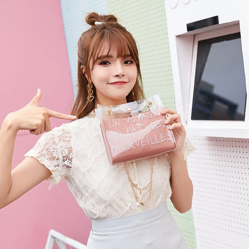 

Online Celebrity Printed Letter Silk Scarves Transparent Different Size Bags 2019-Style Dual Purpose Chain Shoulder Bag Mobile P