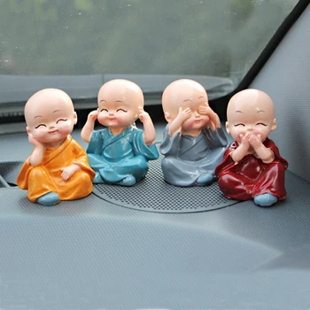 

In Stock！4pcs Cute KungFu Monk Car Interior Display Decoration Car Seat Ornament Car Home Decor Resin Kid Doll Holiday Gift