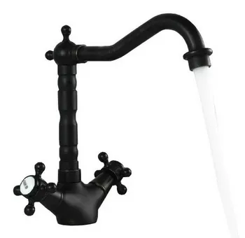 

Kitchen Wet Bar Bathroom Vessel Sink Faucet Black Oil Rubbed Bronze Dual Cross Handles Swivel Spout Mixer Tap Single Hole msf095