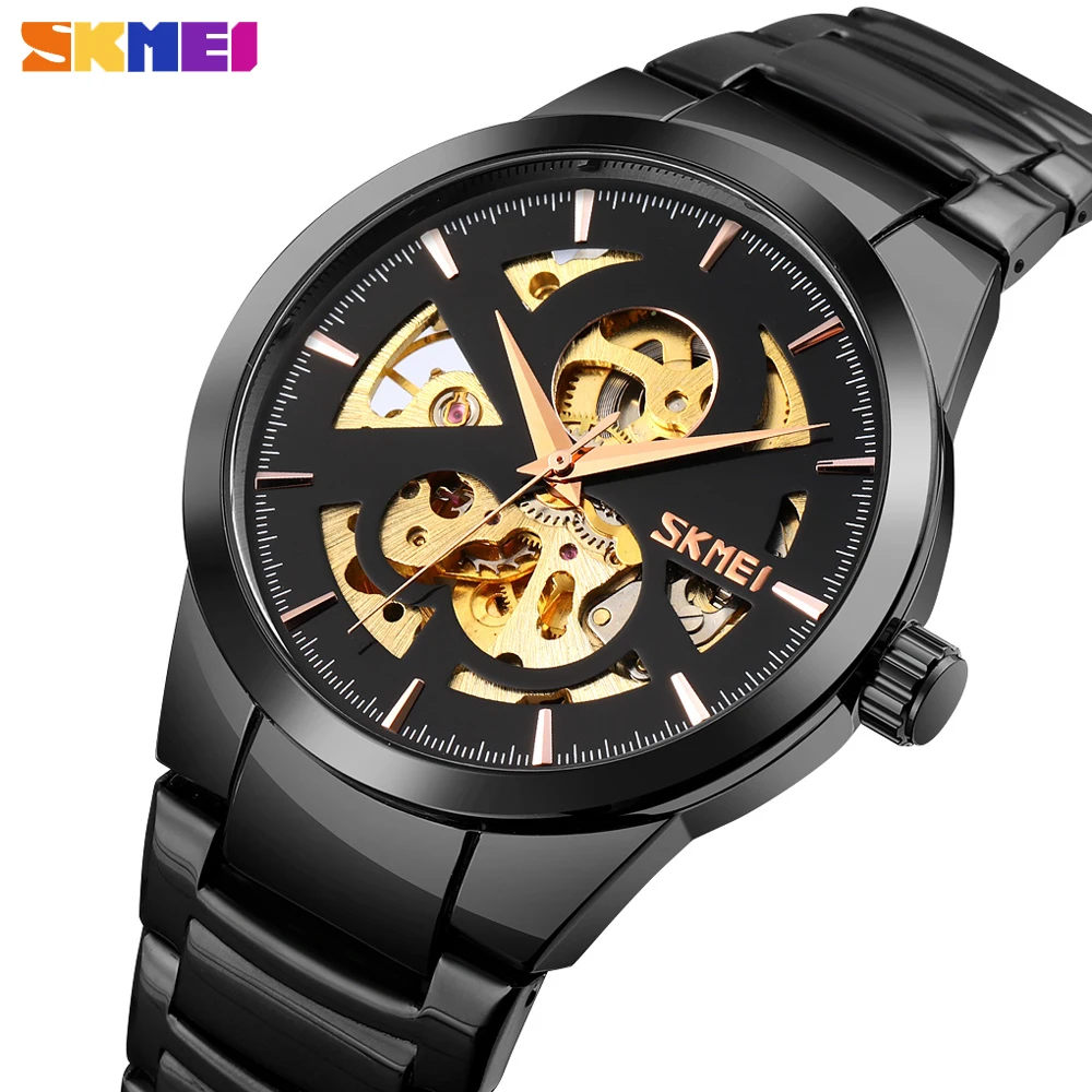 

SKMEI Creative Automatic Mechanical Watches For Mens Fashion Waterproof Steel Strap Skeleton Wristwatch Male Gift Reloj Hombre